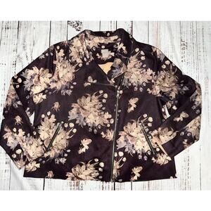 CHICOS Women’s‎ Sueded Floral Moto Jacket PLUS Size 3 16/18